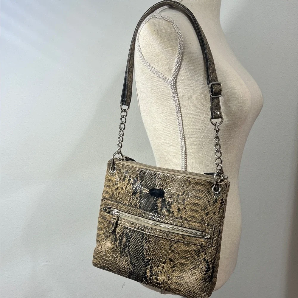 Nicole Faux Snakeskin Crossbody Shoulder Bag Brown Neutral Animal Print
